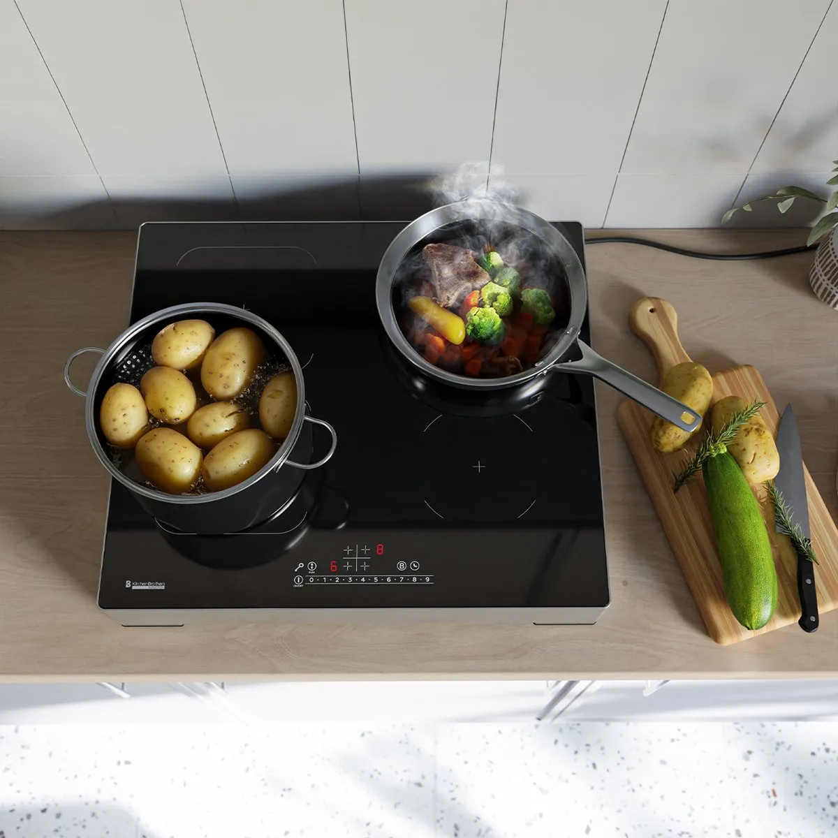 KitchenBrothers KB4059 Inductieplaat 60cm - 4 Zones - 3500W - Zilver