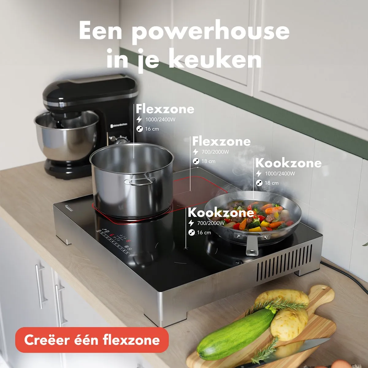 KitchenBrothers KB4059 Inductieplaat 60cm - 4 Zones - 3500W - Zilver