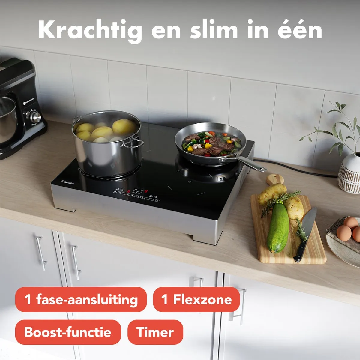 KitchenBrothers KB4059 Inductieplaat 60cm - 4 Zones - 3500W - Zilver
