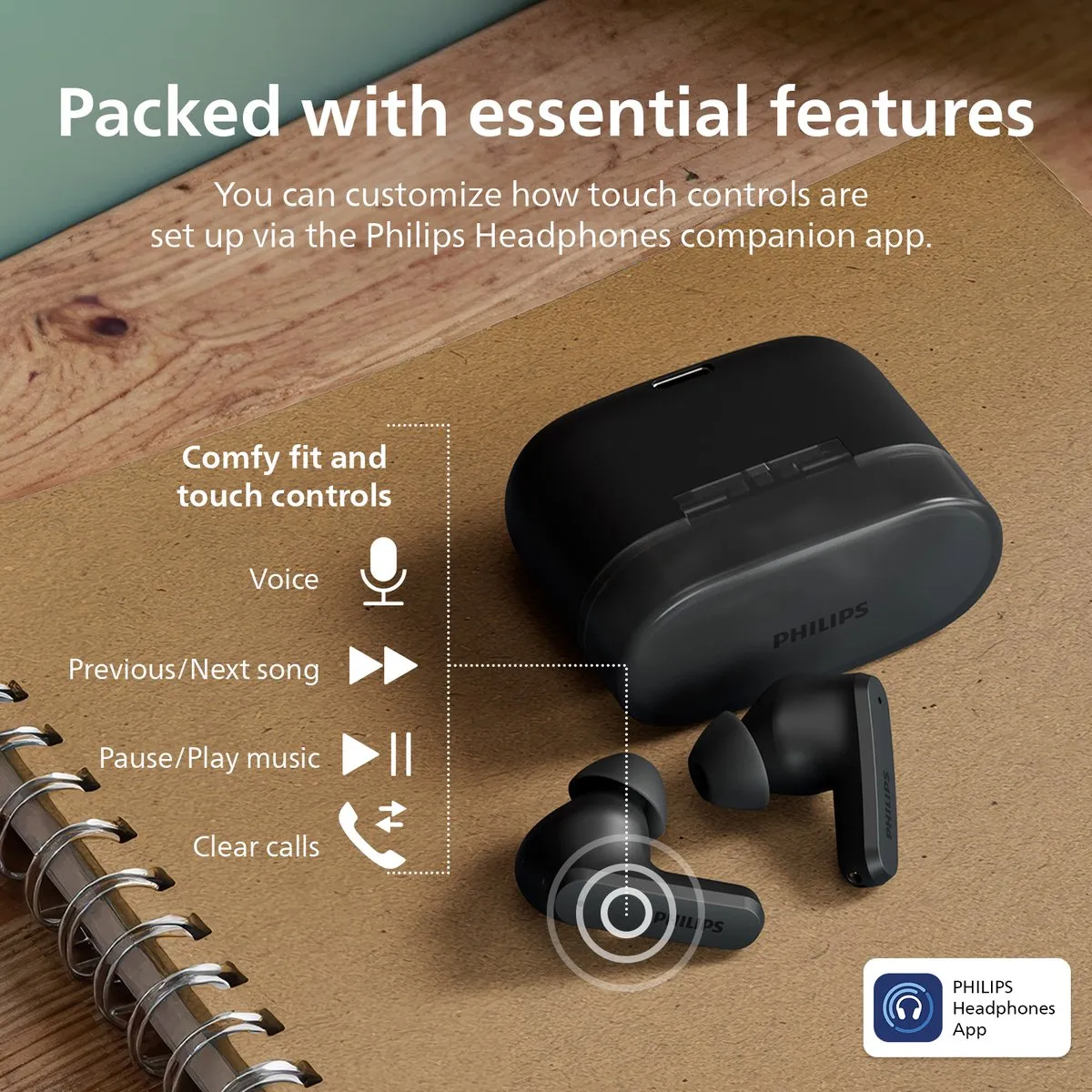 Philips TAT2000 In-Ear Oordopjes - 32u Afspeeltijd - Zwart - afbeelding 6 van 6