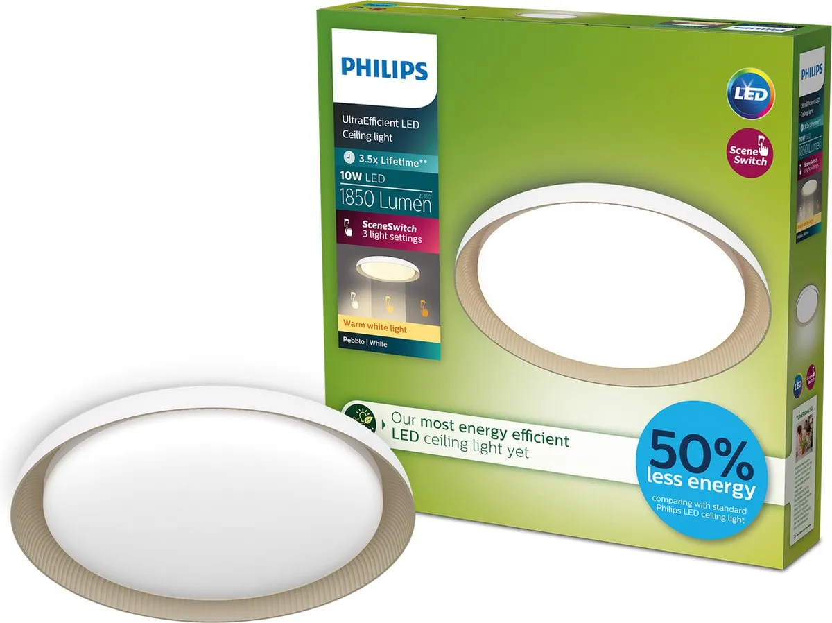 Philips Pebblo Plafondlamp 10W Warmwit