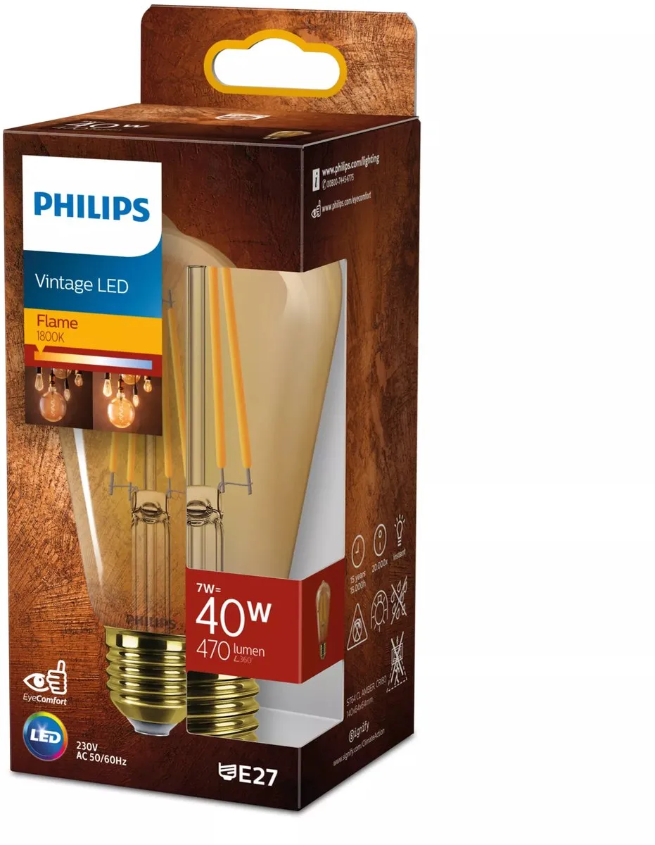 Philips LED Edison Goud E27 - 7W - 1800K