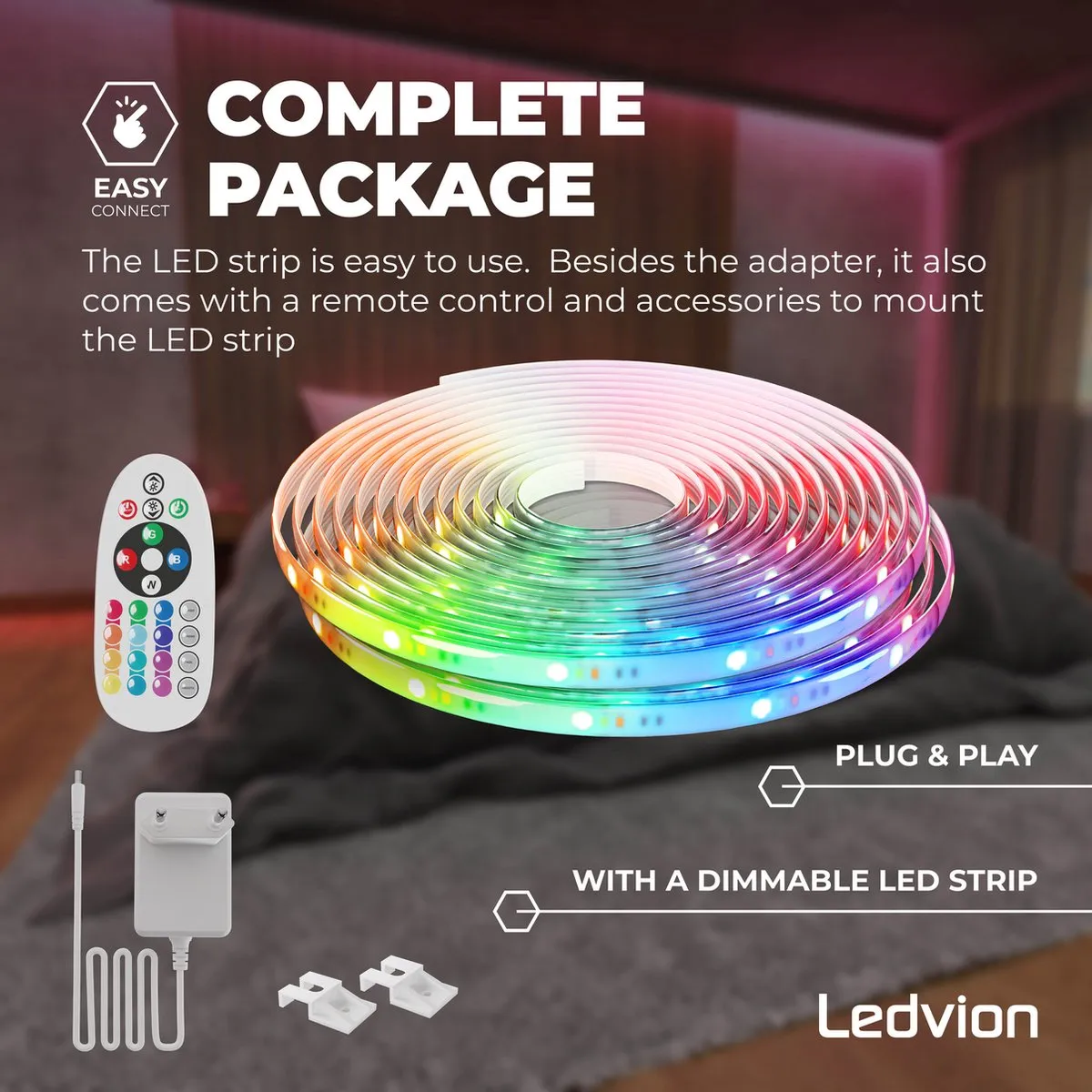 LEDVION LED-Strip Dimbaar 10m RGBW 24W