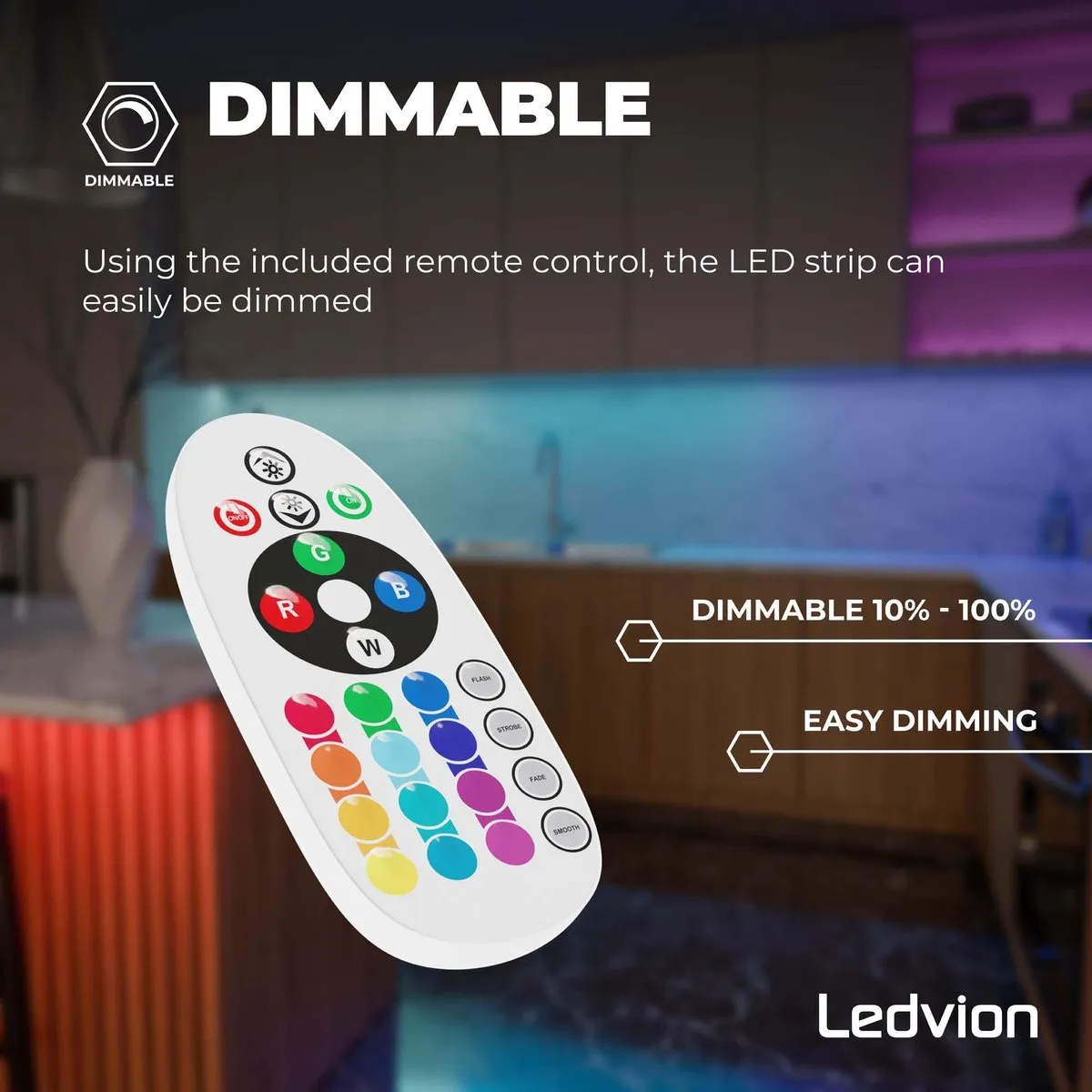 LEDVION LED-Strip Dimbaar 10m RGBW 24W