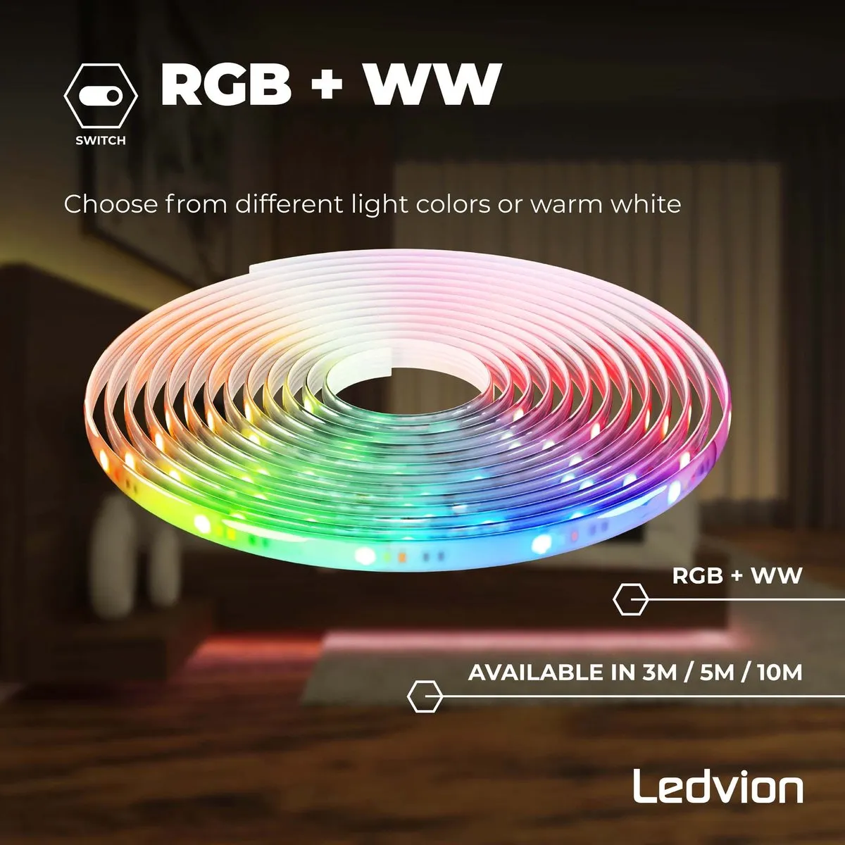LEDVION LED-Strip Dimbaar 10m RGBW 24W