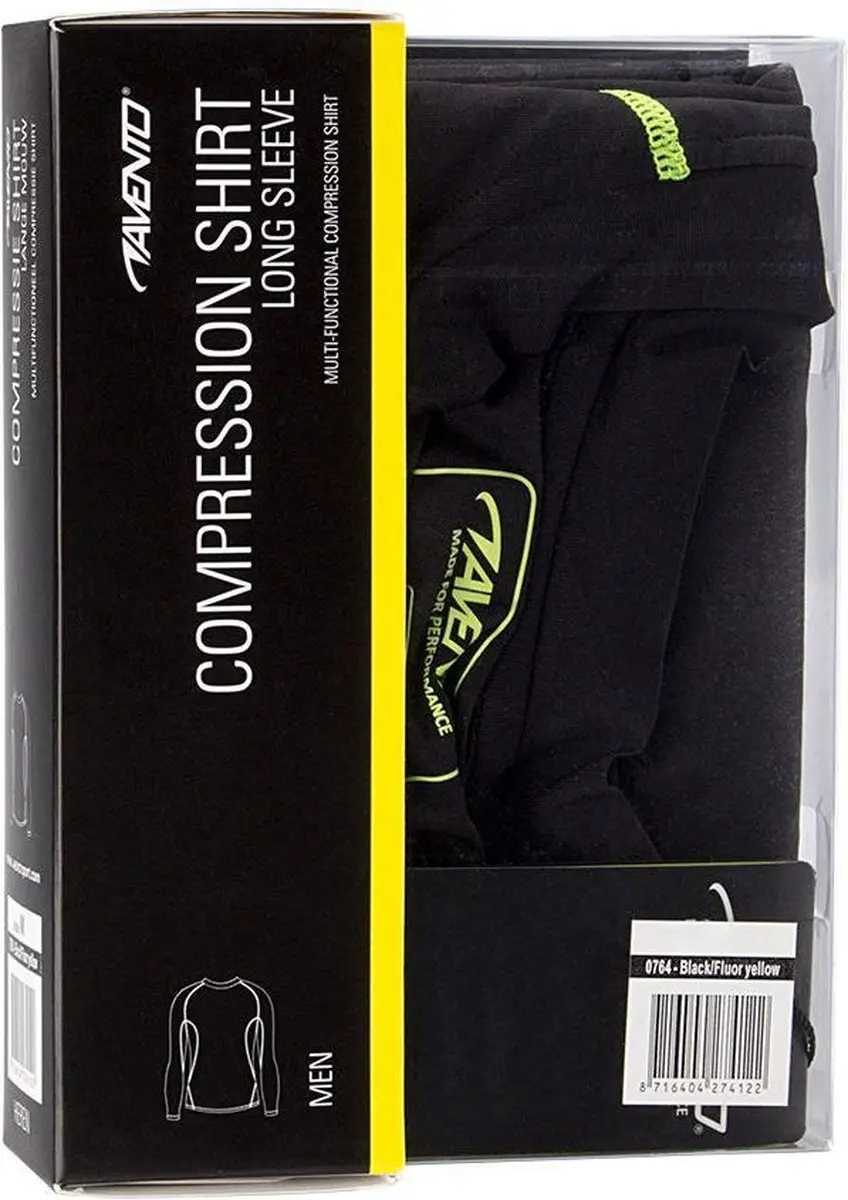 Avento Compressieshirt Lange Mouw M - Zwart/Geel