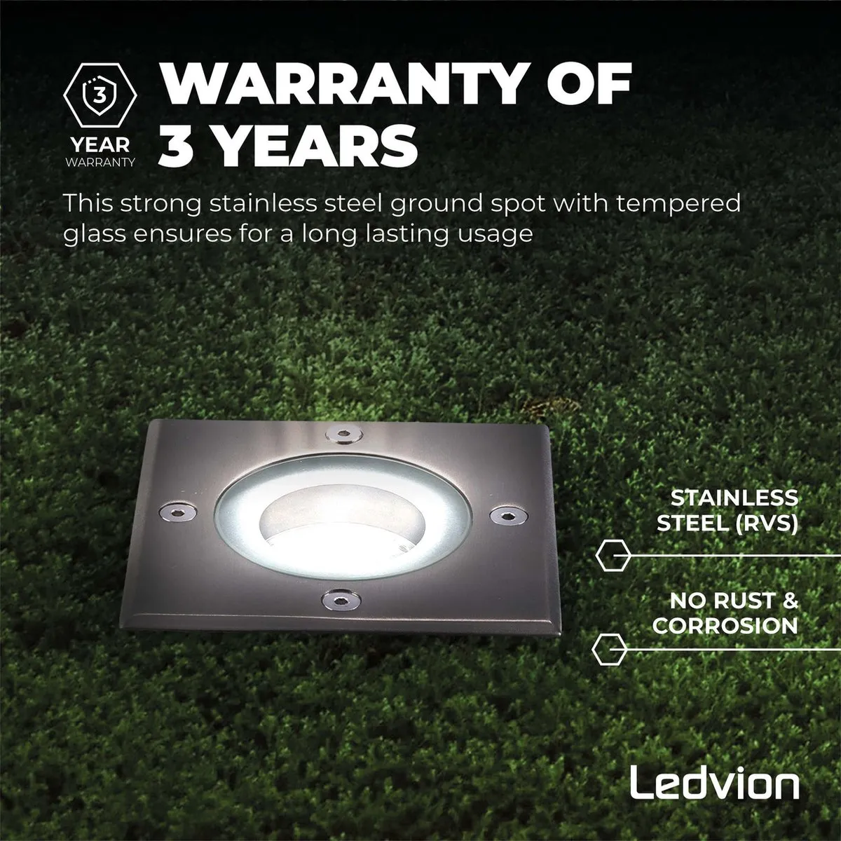Ledvion LED Grondspot 9x - 5W 6500K GU10 IP67 - Geborsteld RVS