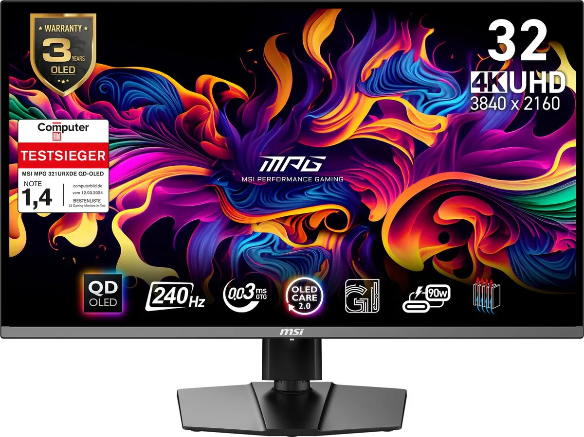 MSI MPG 321URXDE QD-OLED Monitor 31.5" 4K Zwart