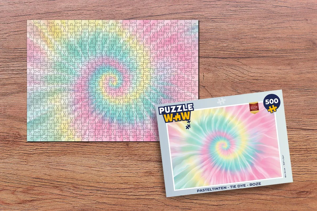 PuzzleWow Legpuzzel 500 Stuks - Pasteltinten Tie Dye Roze