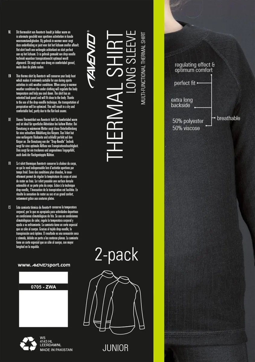 Avento Thermoshirt Kinderen 2-Pack - Maat 152 - Zwart