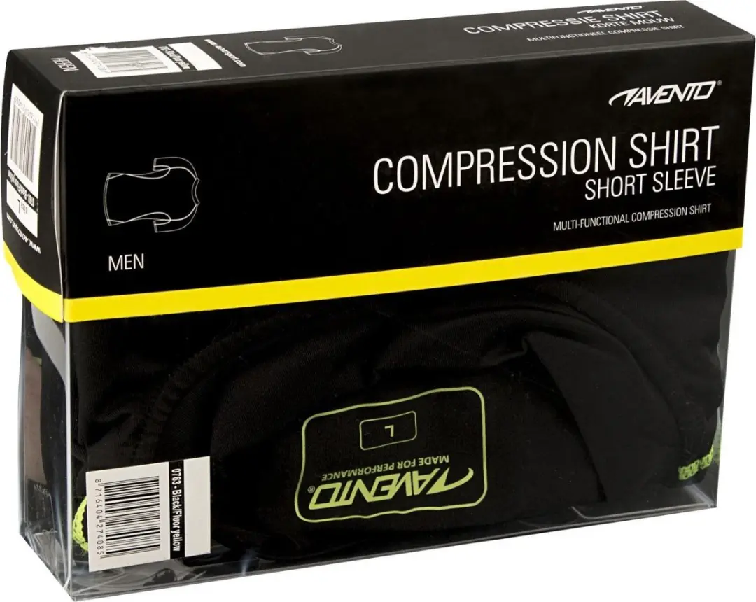 Avento Compressieshirt Korte Mouw - M Zwart/Fluorgeel - afbeelding 2 van 5