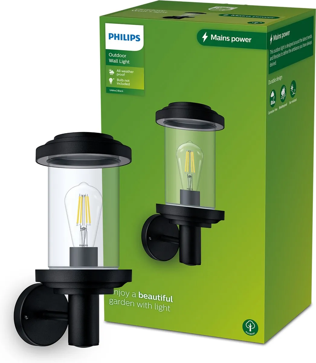 Philips Listra Wandlamp Buiten Opwaarts E27 - Zwart - afbeelding 6 van 6