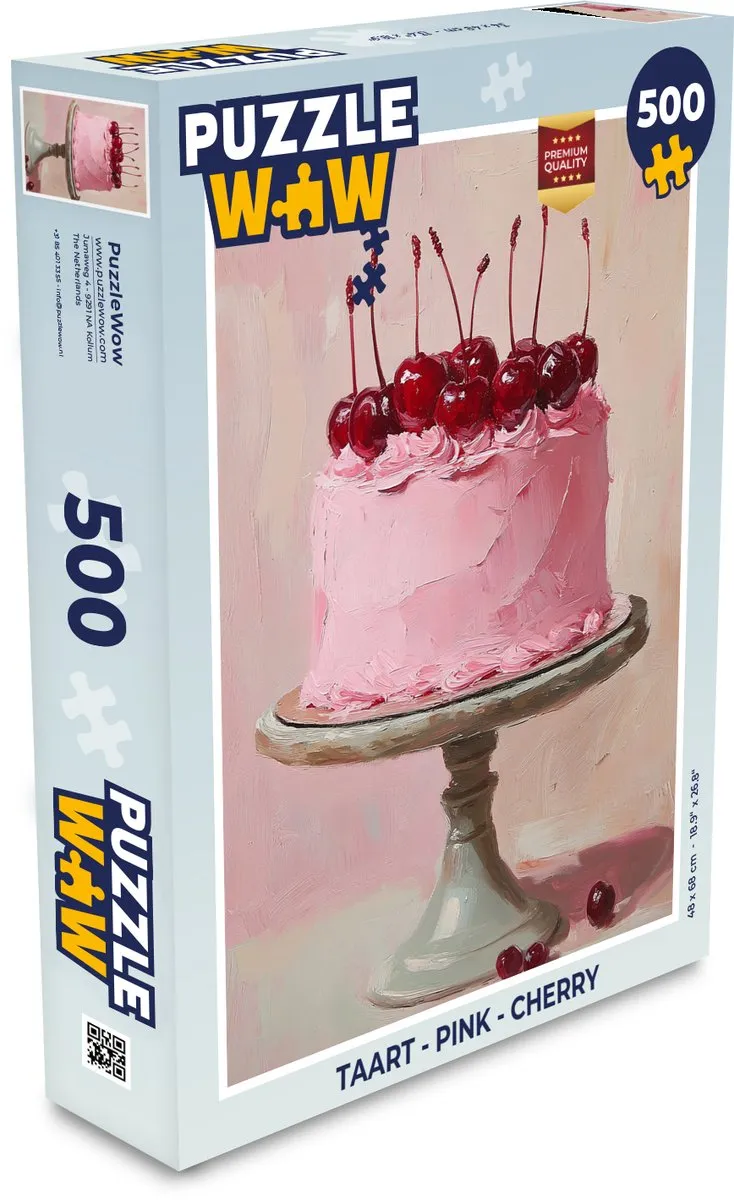 PuzzleWow Taart Legpuzzel 500 Stuks - Roze met Kersen
