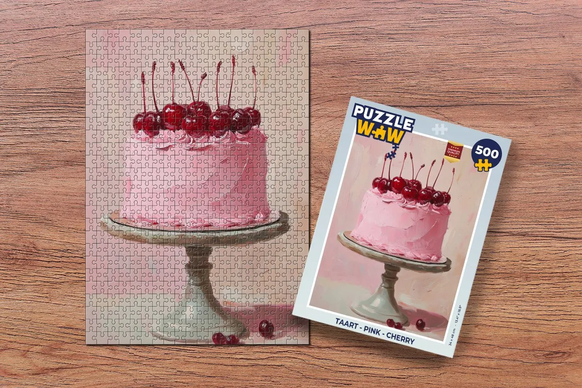 PuzzleWow Taart Legpuzzel 500 Stuks - Roze met Kersen