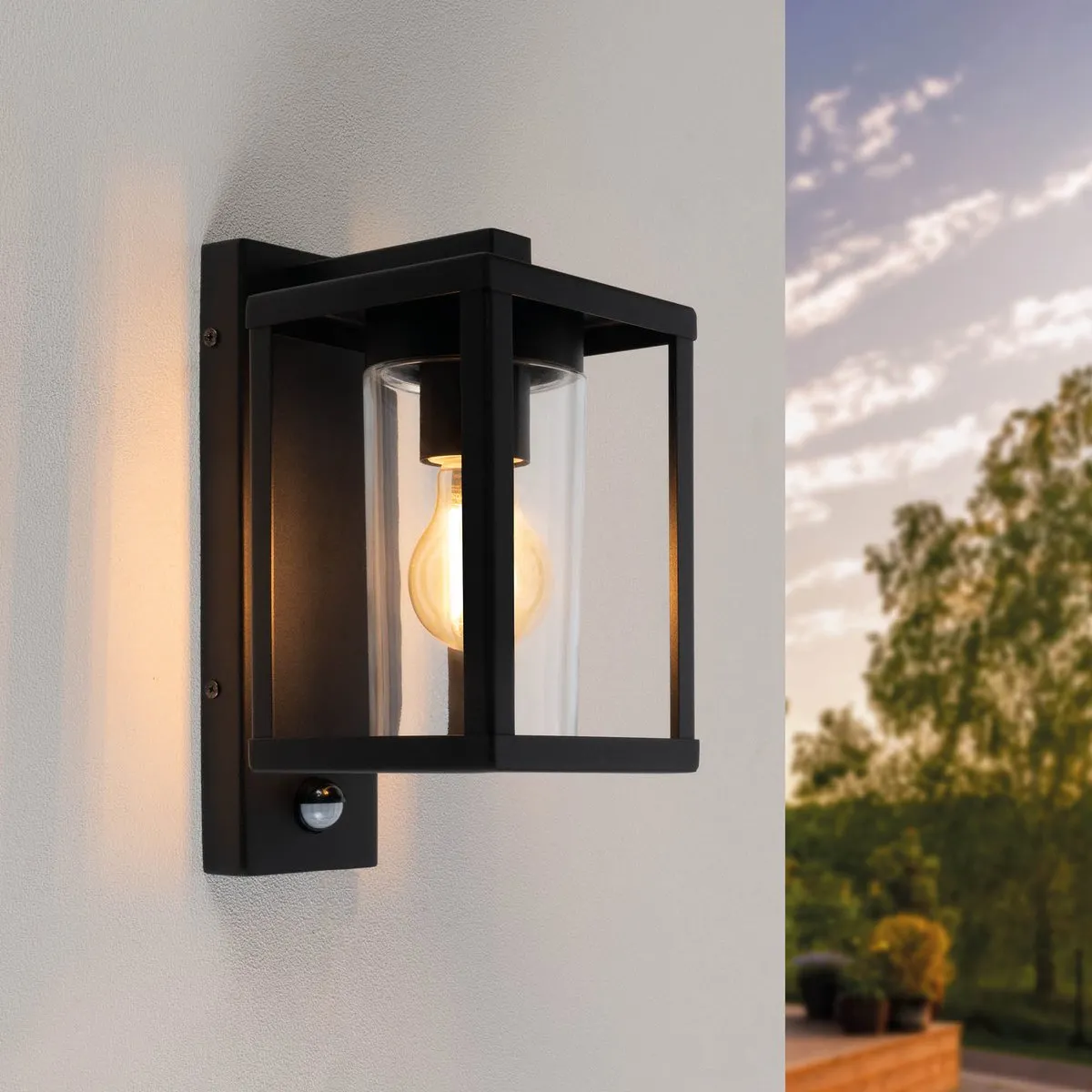 Ledvion LED Wandlamp met Sensor E27 IP44 - Zwart