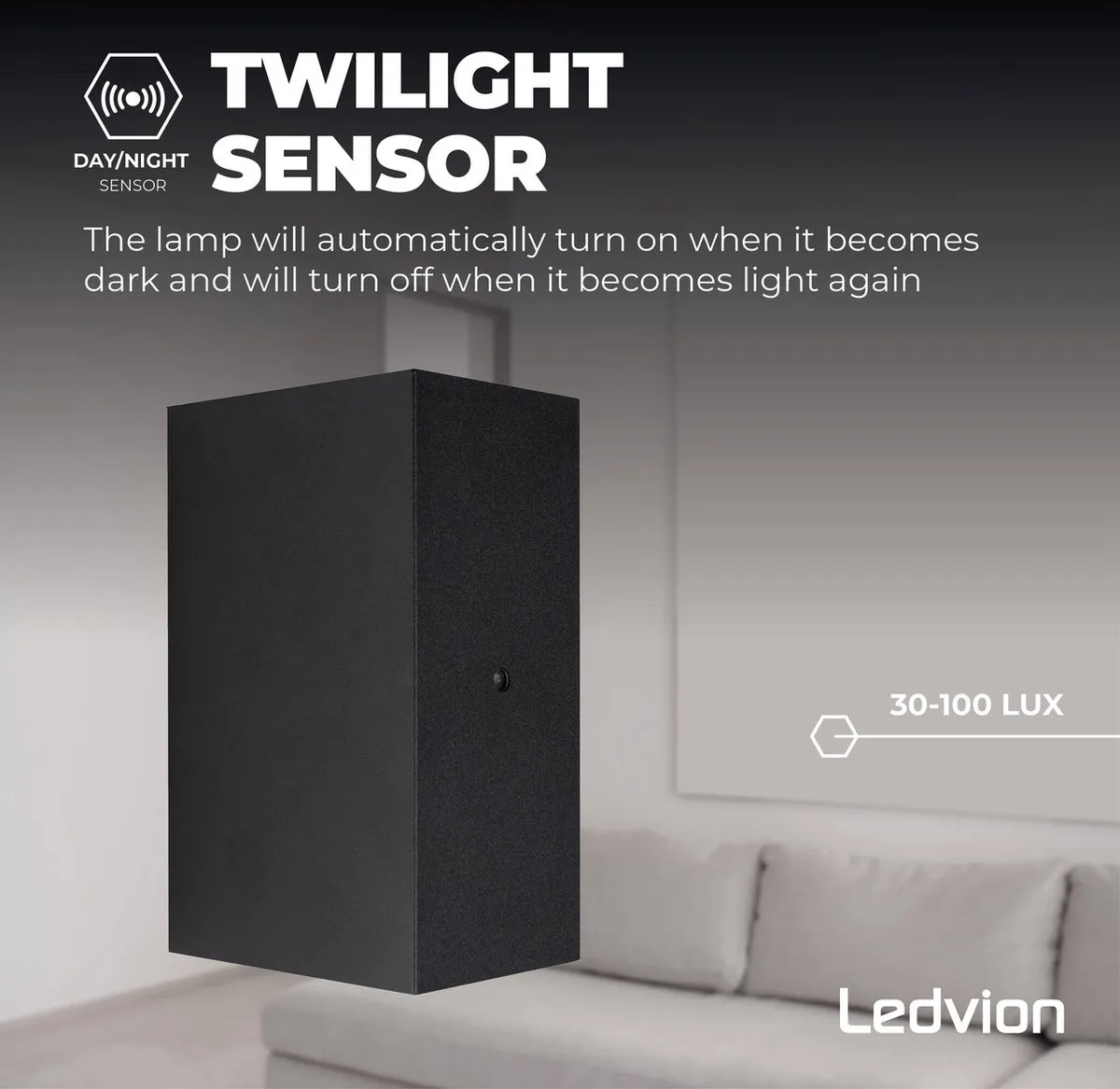LEDVION Wandlamp met Sensor 2700K - 3W - IP54 Zwart