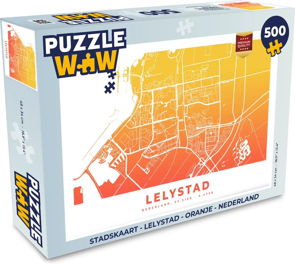 PuzzleWow Stadskaart Lelystad Legpuzzel 500 Stuks - Multicolor