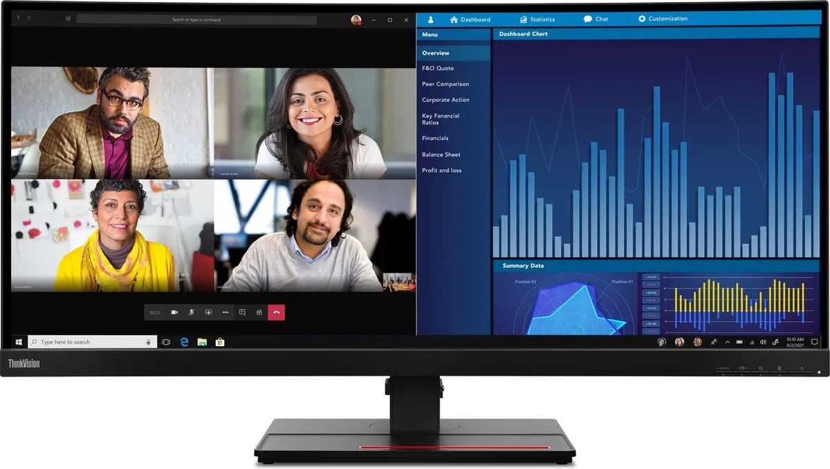 Lenovo ThinkVision P34W-20 Curved Monitor 34" WQHD - USB-C Dock 65W