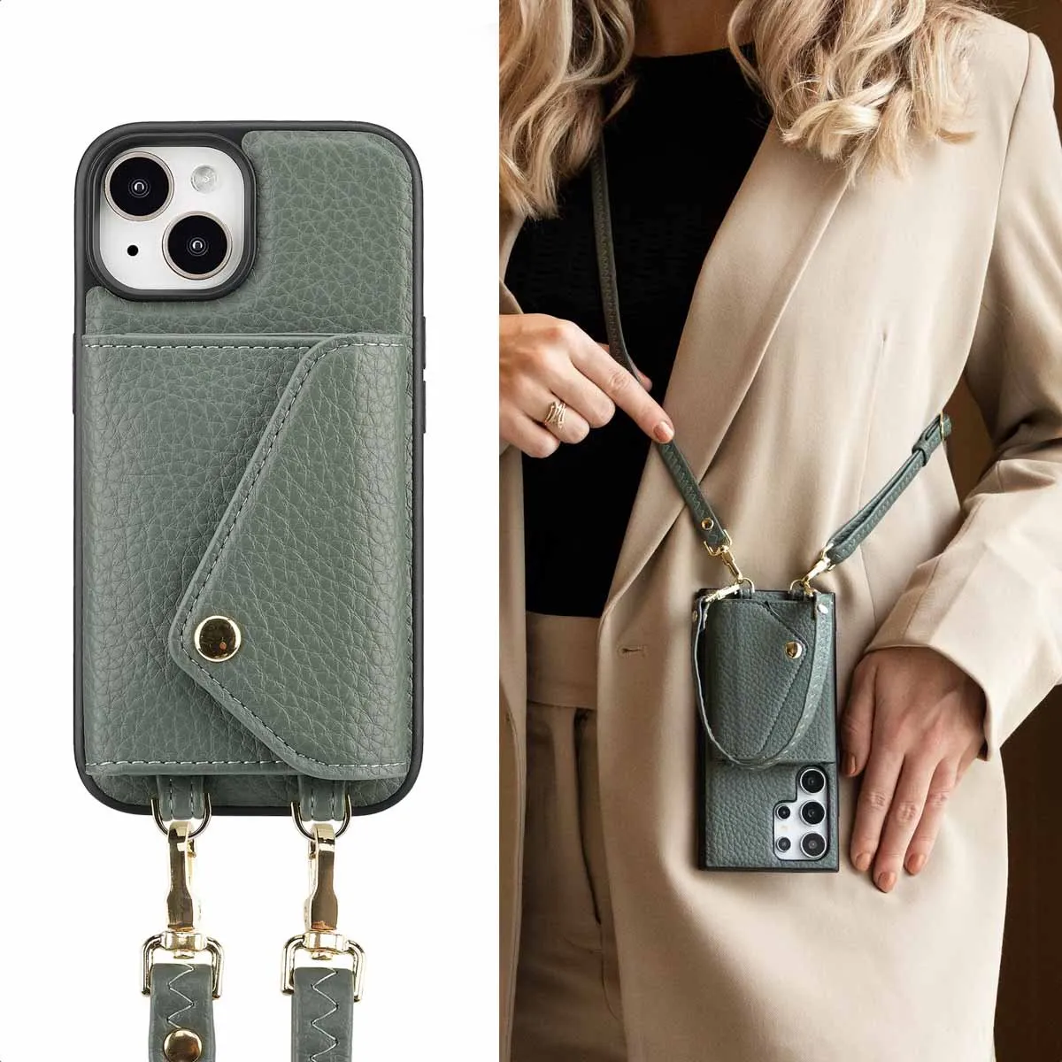 Selencia Koordhoes iPhone 15 Sage Green - 3 Pasjes