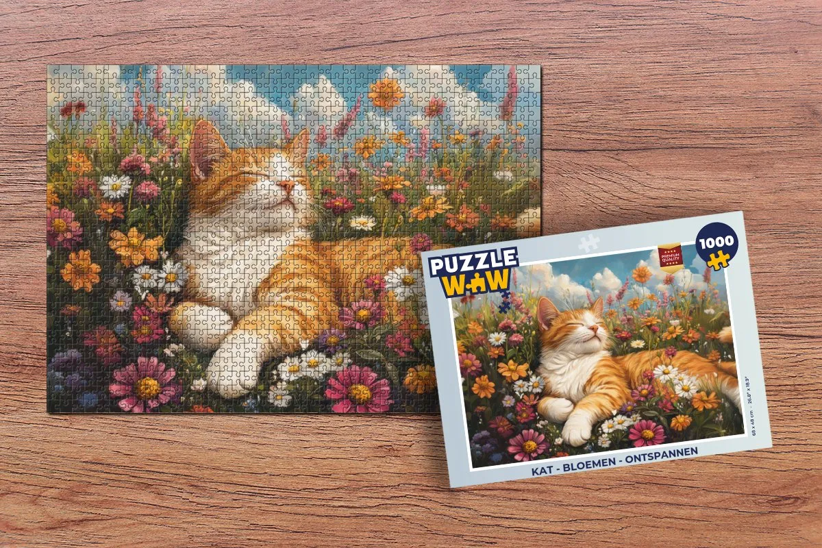 PuzzleWow Kat Bloemen Legpuzzel 1000 Stuks