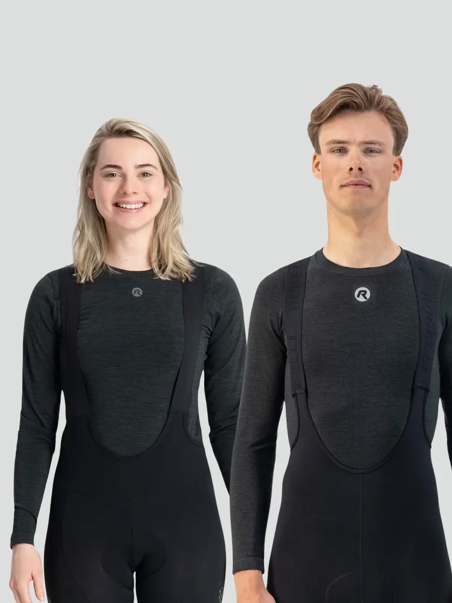 Rogelli Merino Dames en Heren Ondershirt Wielrennen - Lange Mouw - Zwart