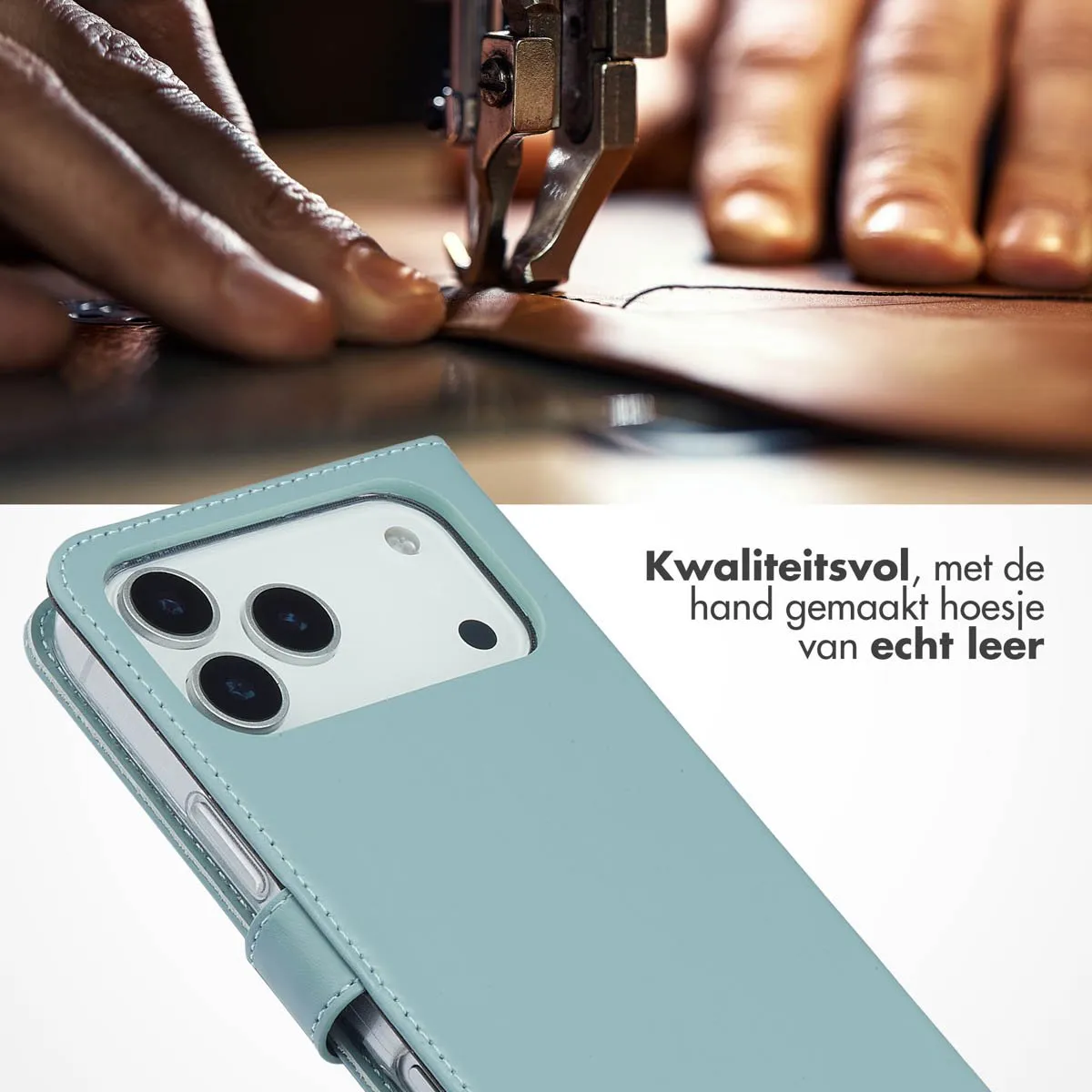 Selencia Hoesje SH00086578 - iPhone 17 Pro Max - Echt Lederen Bookcase - Lichtbruin