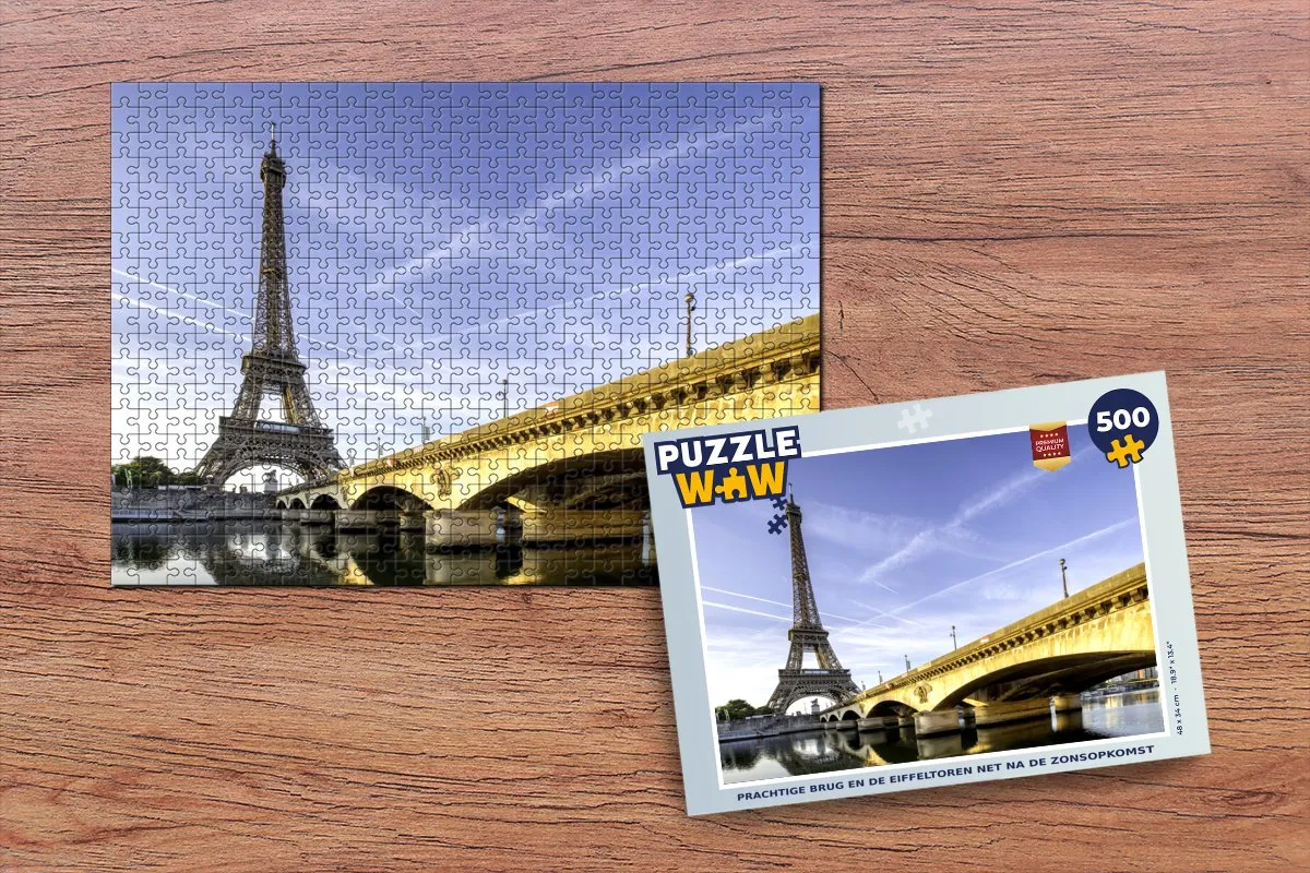 PuzzleWow Legpuzzel 500 Stuks - Prachtige Brug & Eiffeltoren - Multicolor