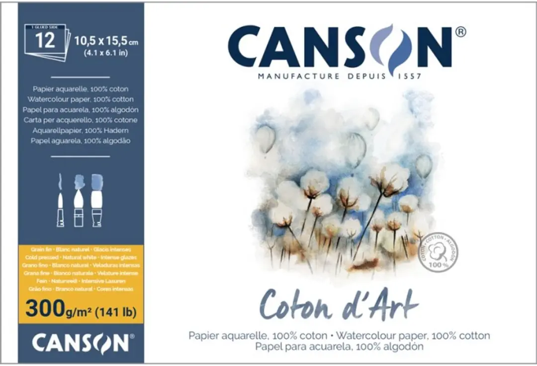 CANSON aquarelblok Coton art, 230×310 mm, 300 g/m², 12 vel