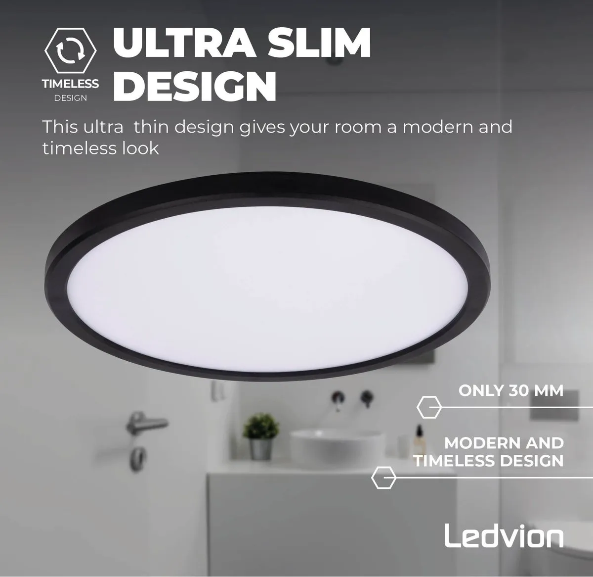 Ledvion LED Plafondlamp Ø29cm 24W - Zwart - afbeelding 6 van 6