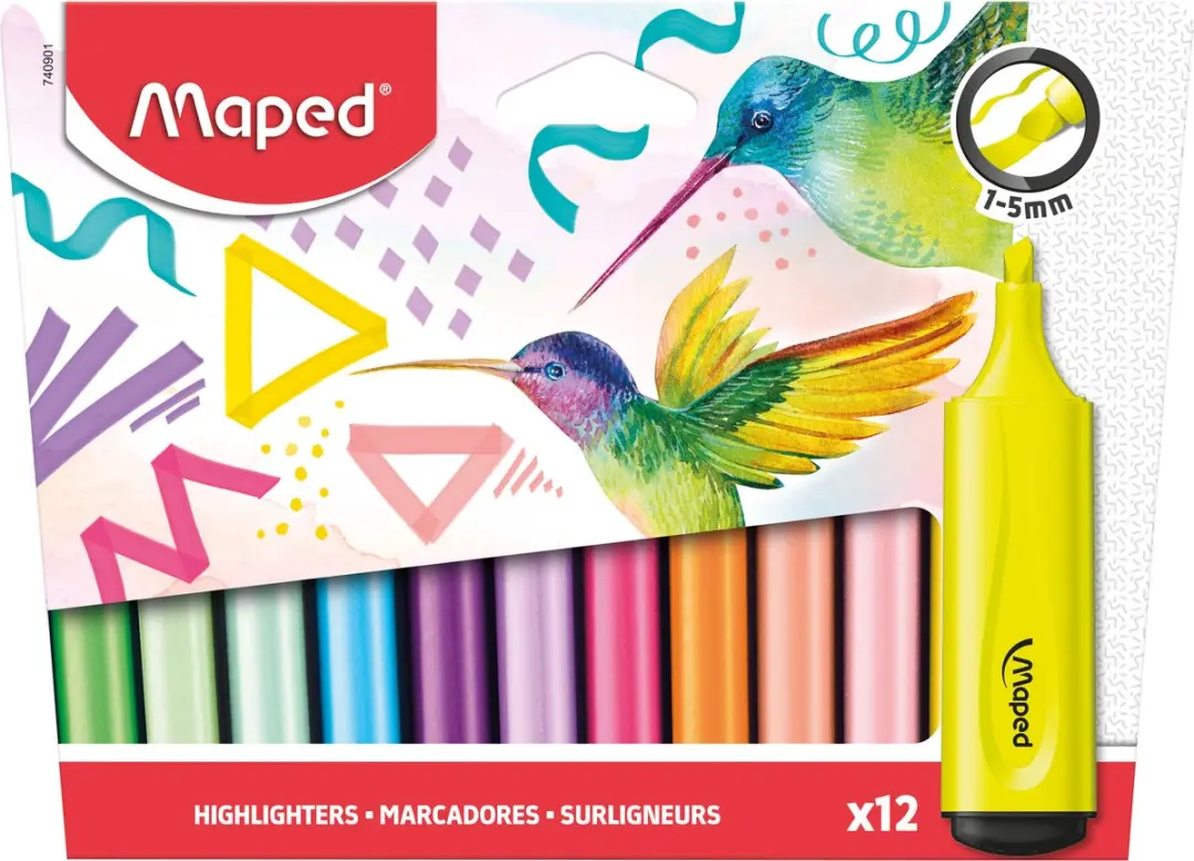 Maped markeerstiften FLUO'PEPS Classic, keilpunt 1-5 mm, 12 kleuren, 12 stuks