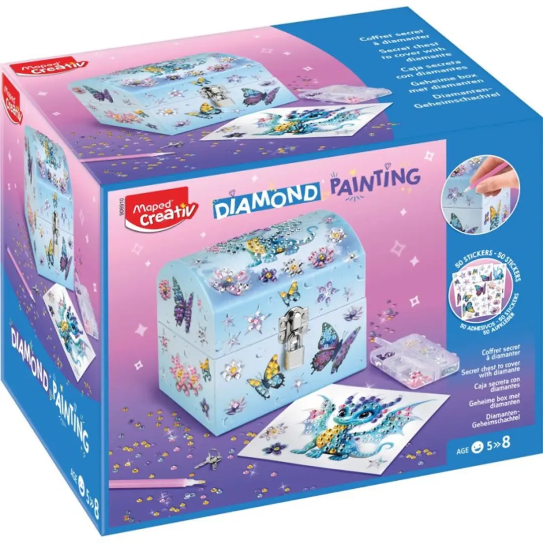 Maped sieradenkistje Diamond Painting, 520 gekleurde diamanten, 150×120×150 mm
