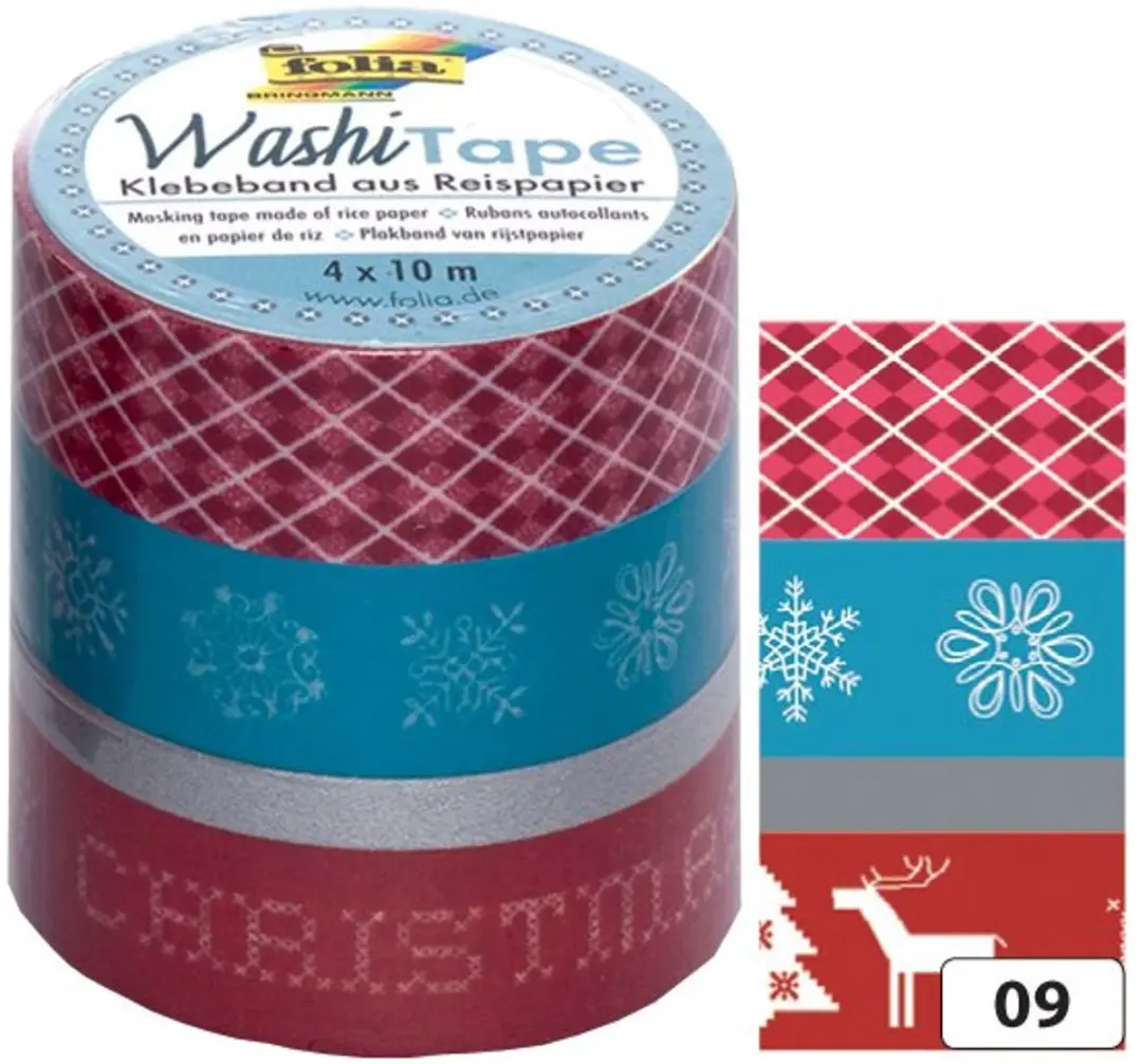 folia washi-tape Kerst retro, decoratief, set van 4 rollen