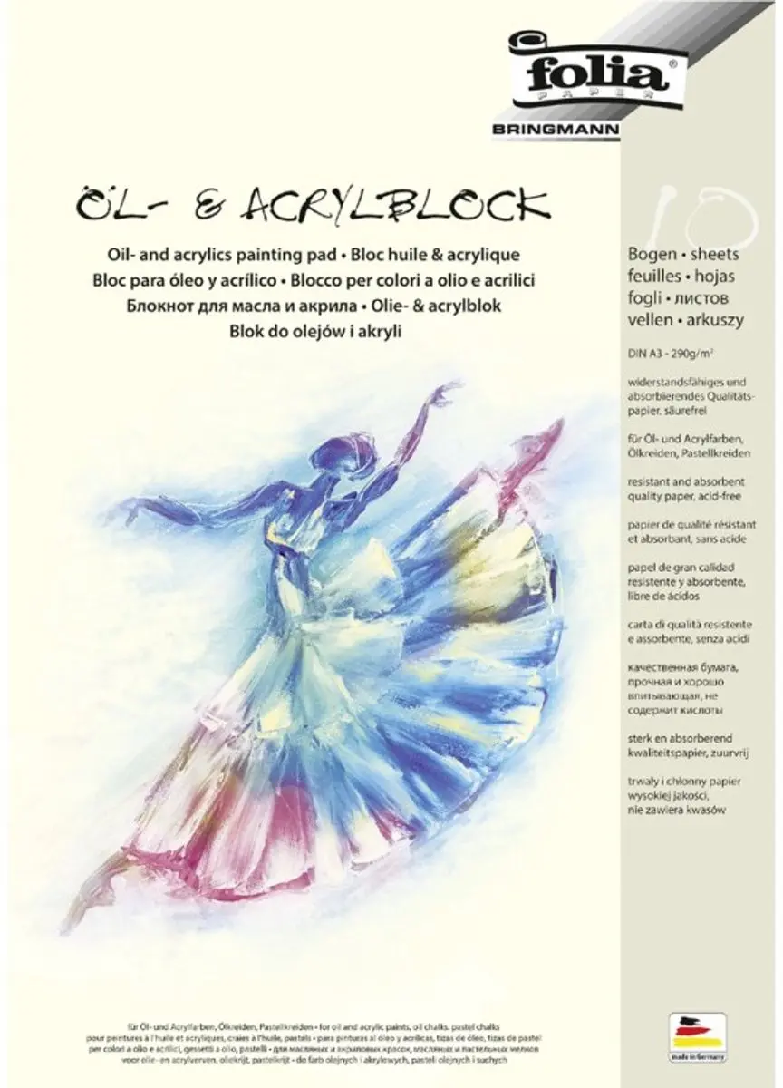 folia oliekrijtblok en acrylpapier A4
