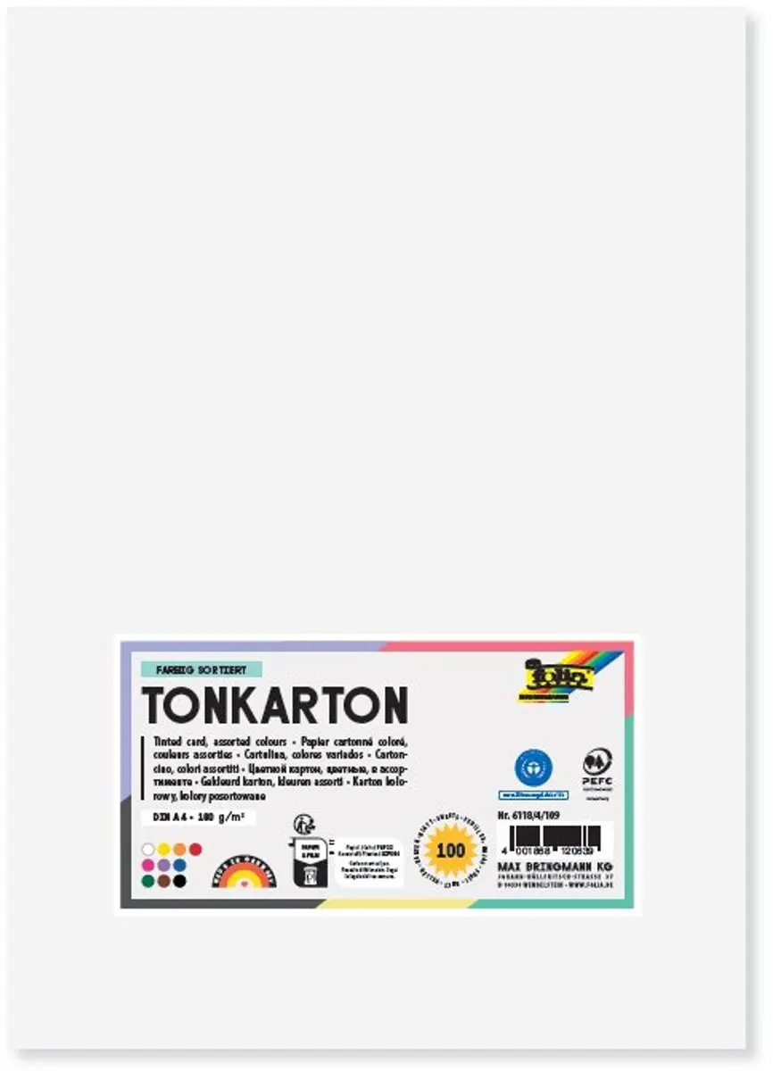 folia gekleurd karton A4, 180 g/m², 10 kleuren, 100 vel