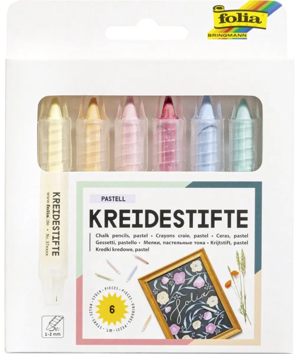 folia krijtstiften set, pasteltinten, vochtig afwisbaar, 6 stuks