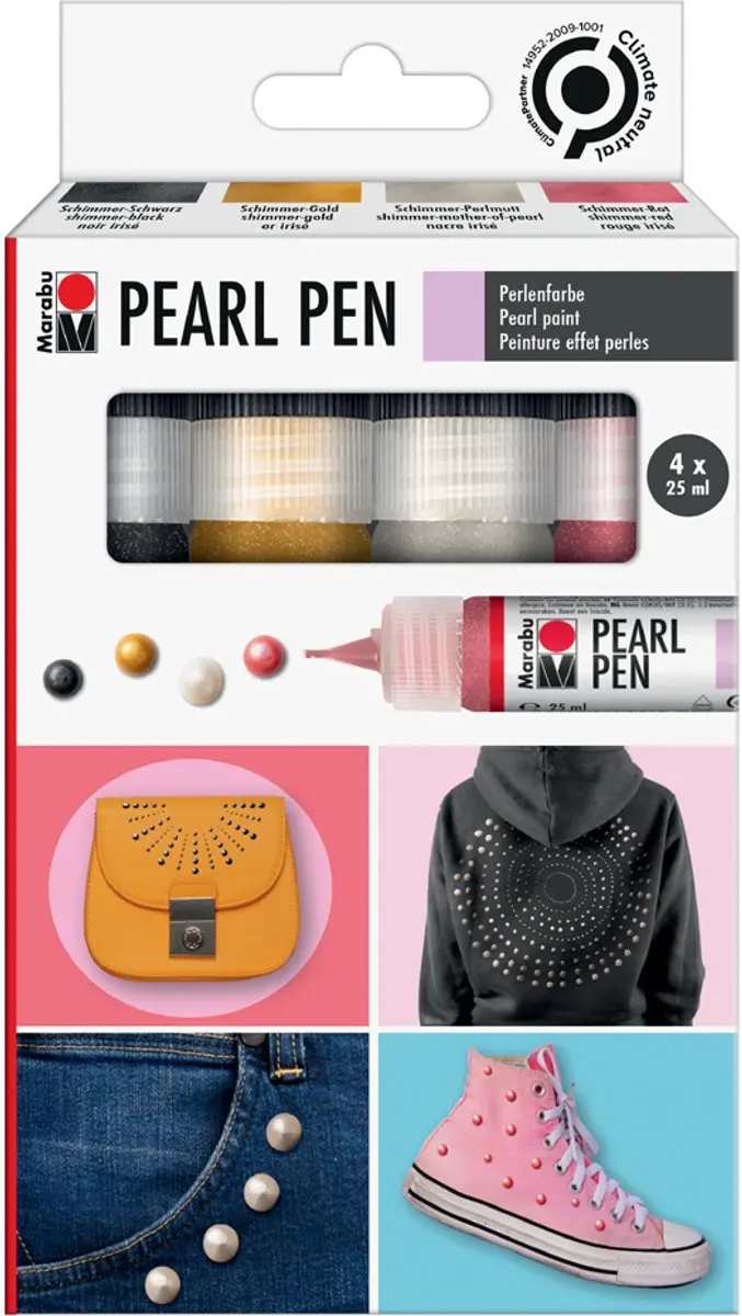 Marabu Pearl Pen parelverf, glitter-zwart, -goud, -parelmoer, -rood