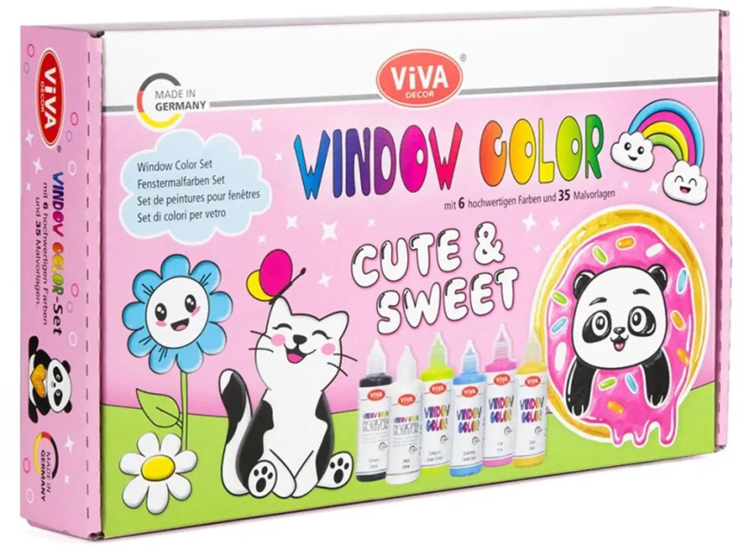VIVA DECOR Viva KIDS Window Color Set Cute & Sweet, 6x80ml kleuren, 35 motieven