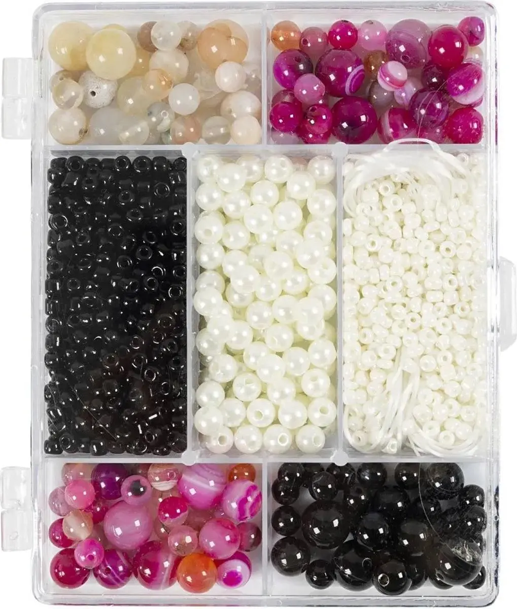 CC Craft Mix Jewellery, Agates, size 2,6-10 mm, hole size 0,8-1,8 mm, ca. 2740 p