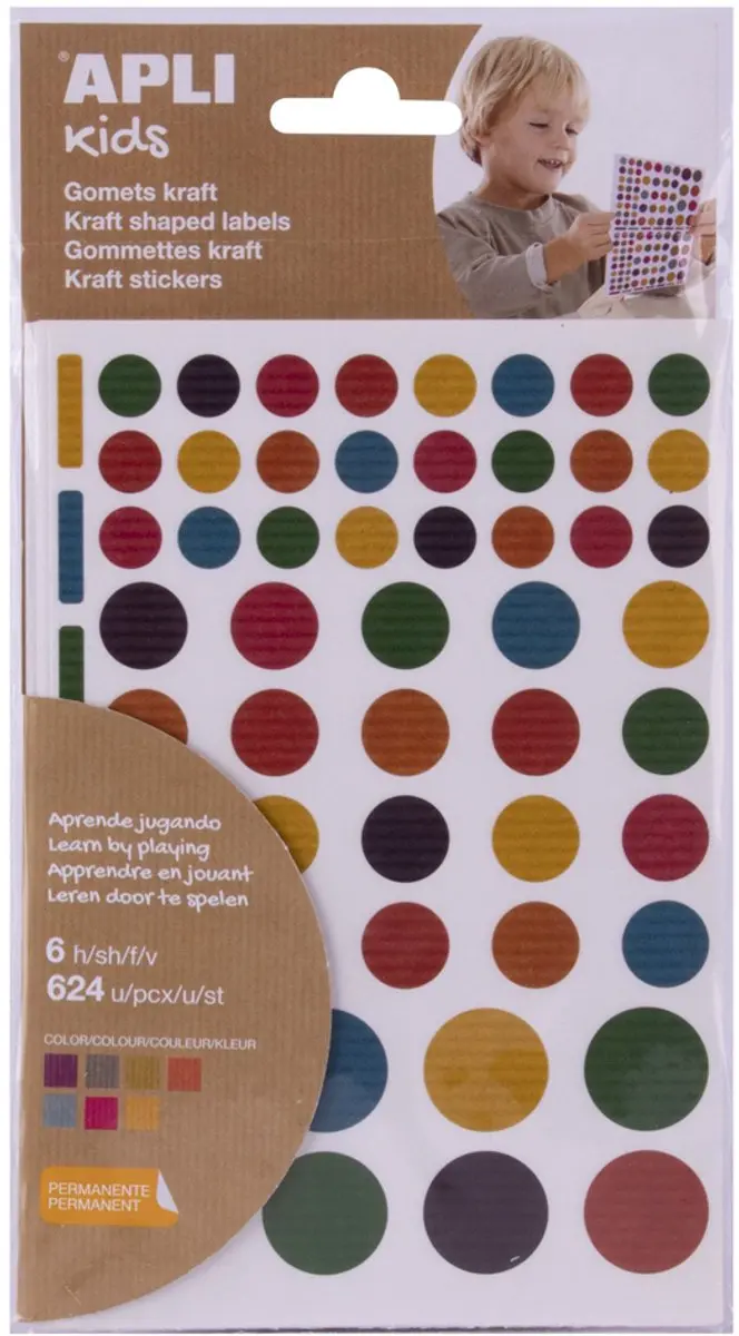 APLI stickers gekleurd papier, permanent, 624 stuks
