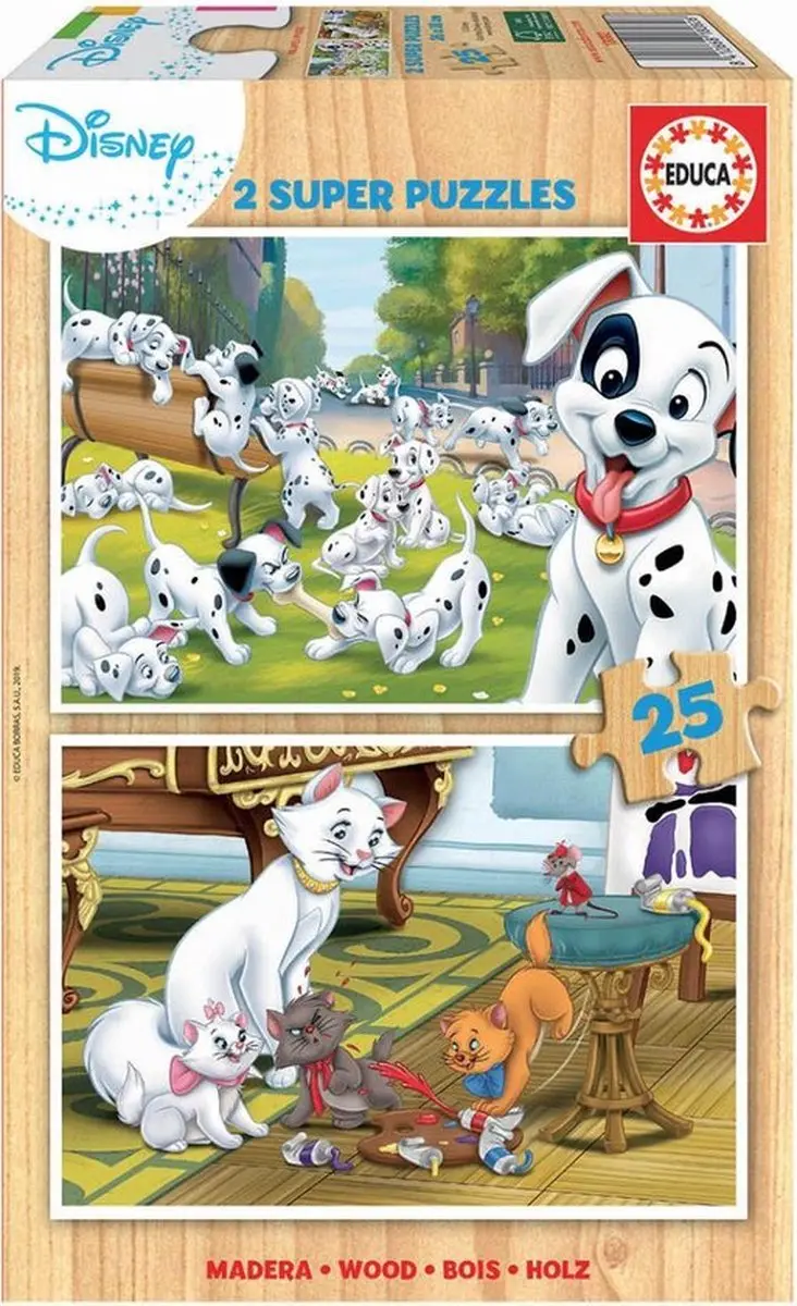 Educa Disney Dalmatiër & Aristochaten Houten Puzzels 25 Stuks
