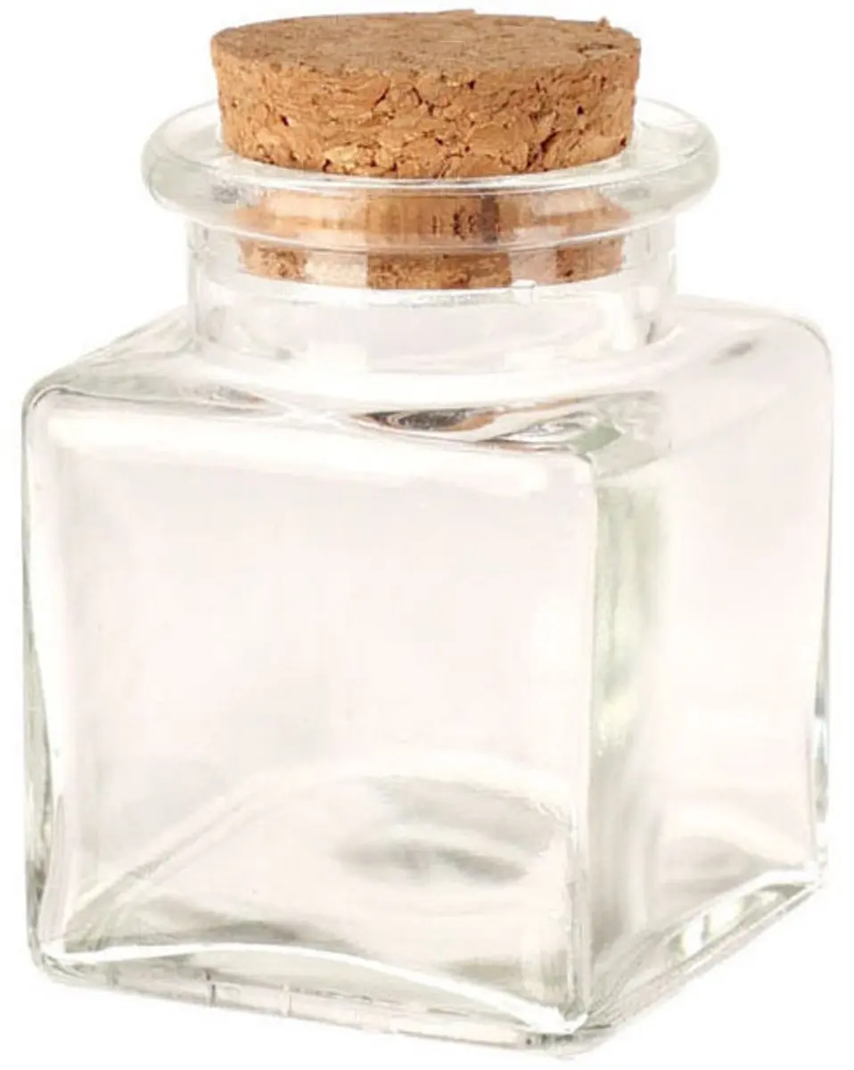 Voorraadpot 50ml glazen set van 12 met kurken dop multicolor.
