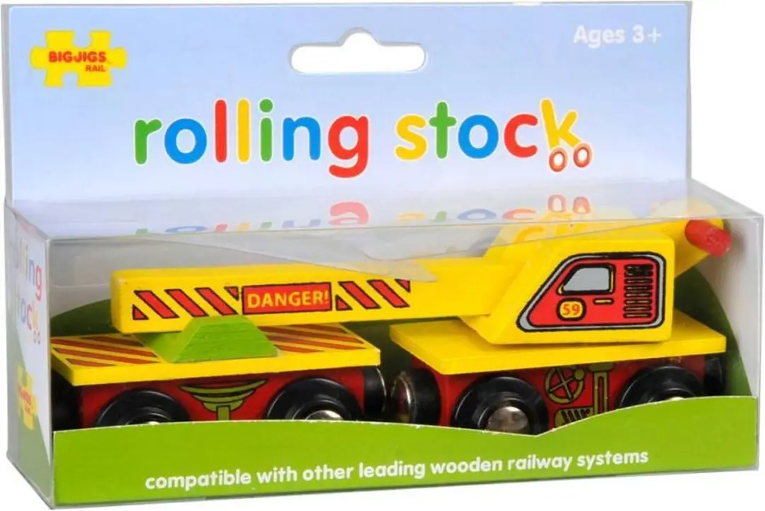 BIGJIGS BJT416 Wagon met Hijskraan - Houten Treinbaan - Multi