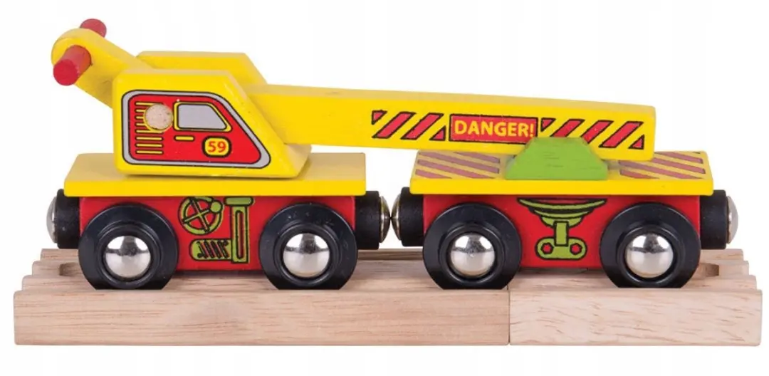 BIGJIGS BJT416 Wagon met Hijskraan - Houten Treinbaan - Multi