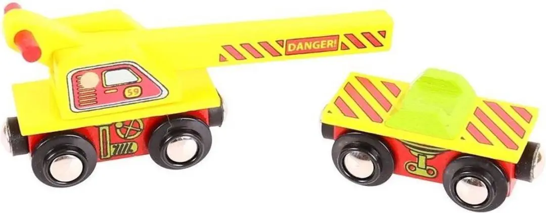 BIGJIGS BJT416 Wagon met Hijskraan - Houten Treinbaan - Multi