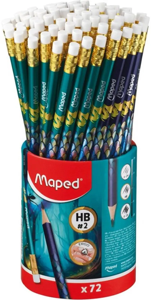 Maped potloden DRAGON, met gum HB, driehoekig 2,2 mm, 72 stuks