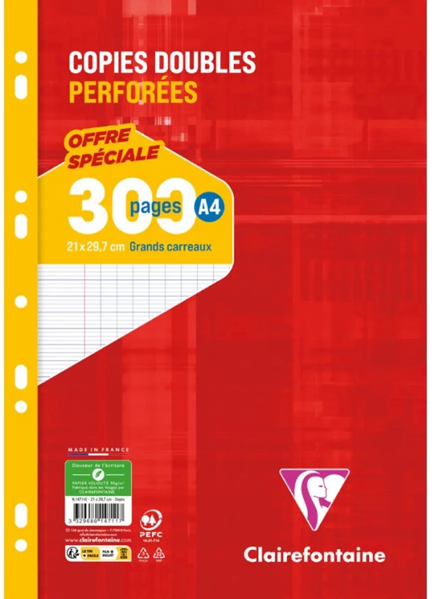 Clairefontaine Copies doubles geperforeerd, A4, séyès, 90 g, 300 pagina's