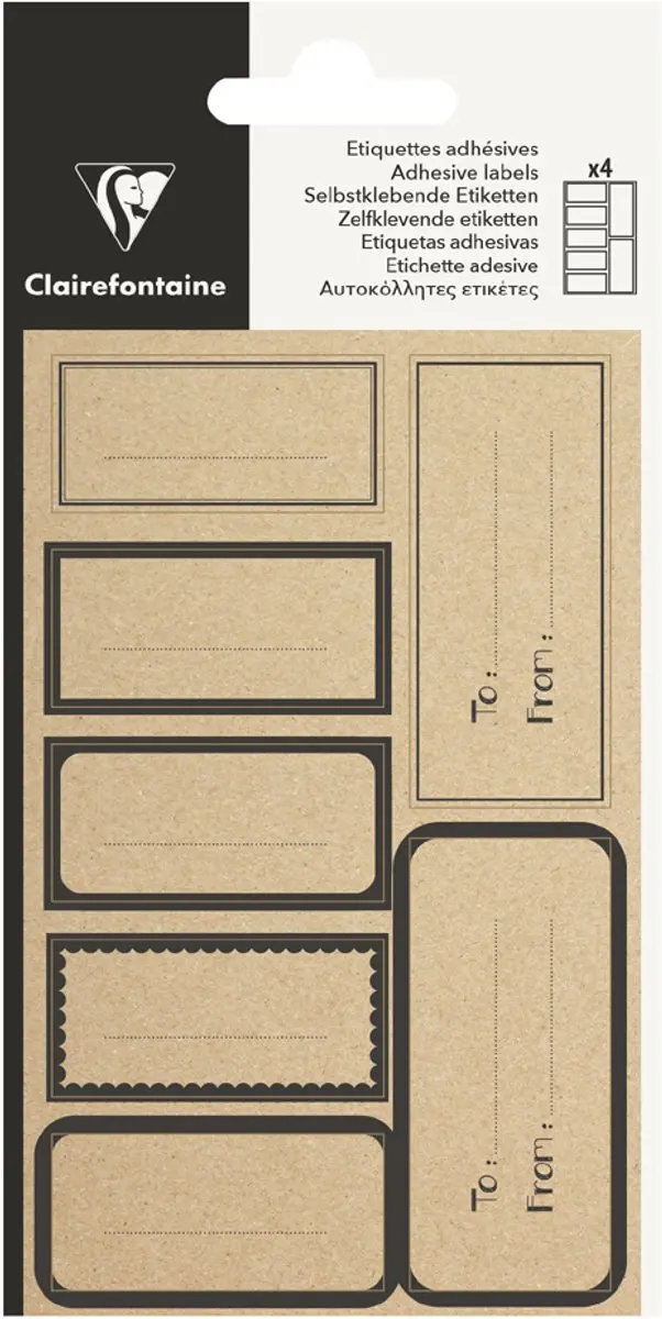 Clairefontaine rechthoekige kraft-stickers, wit, zelfklevend, 4 vel à 7 stuks