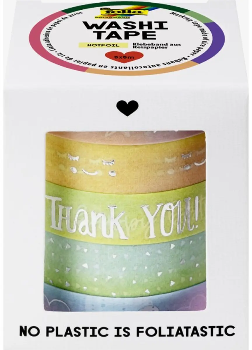 folia decoratieve washi tape hotfoil rainbow, 10 mm × 5 m, 5 stuks