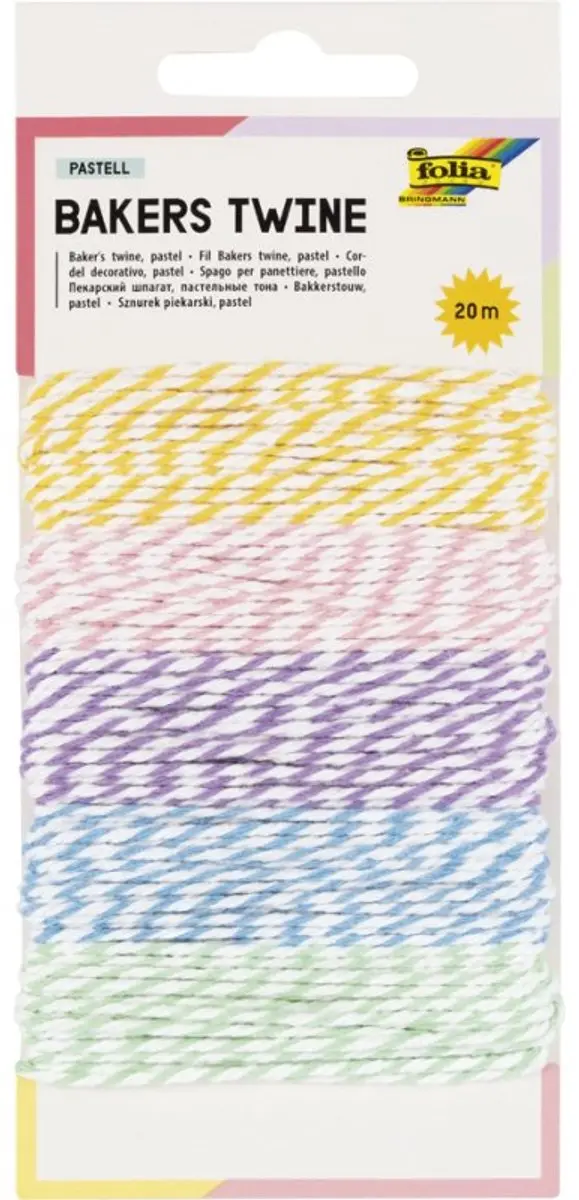 folia decoratiekoord Bakers Twine RAINBOW, 100% katoen, 5 kleuren, 20 m