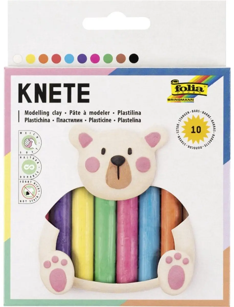 folia kinderboetseerklei, kleurrijk gesorteerd, 10 staven, 220 g